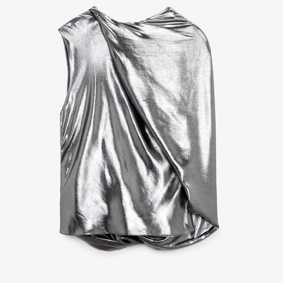 ZARA ASYMMETRIC SILVER METALLIC TOP XS/NWT - Picture 7 of 14